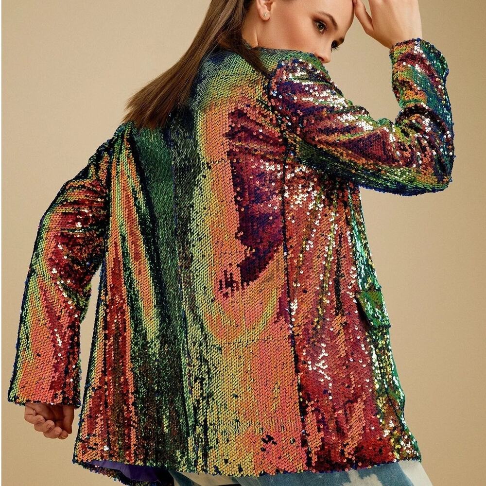 Kate Hewko XXL Reversible Sequin Blazer Jacket Rainbow Iridescent Party Disco